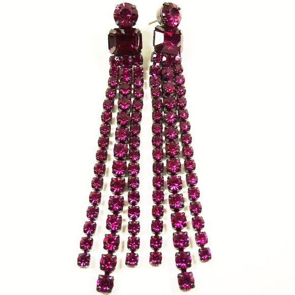 KATE SPADE Black Rhodium Plated Fuchsia Crystal Fringe Earrings